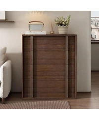 homfan 4-Drawer Wood Storage Cabinet Modern Nightstand with Vertical Handle, Bedside Dresser for Bedroom, Living Room, Entryway and Dorm