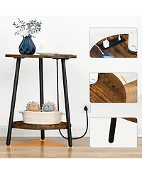 Slickblue Modern Round Side Table with Charging Station and 2-Tier Storage Shelf