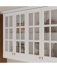 Homsee 63-Inch Wide Wall Mount Cabinet with Glass Doors 32-Inch Tall Storage Hutch Modern Kitchen Pantry or Bathroom Storage