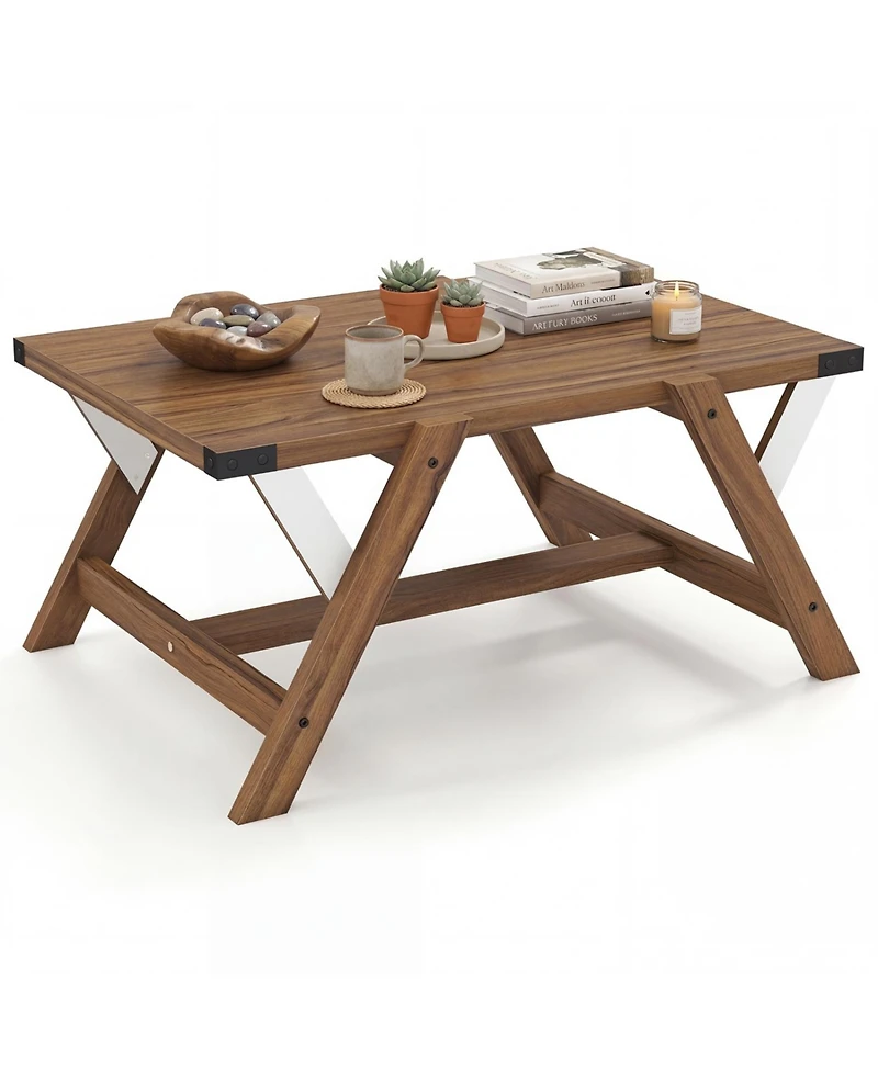 Slickblue Rustic Farmhouse Coffee Table with Decorative Nailhead Accents for Living Room