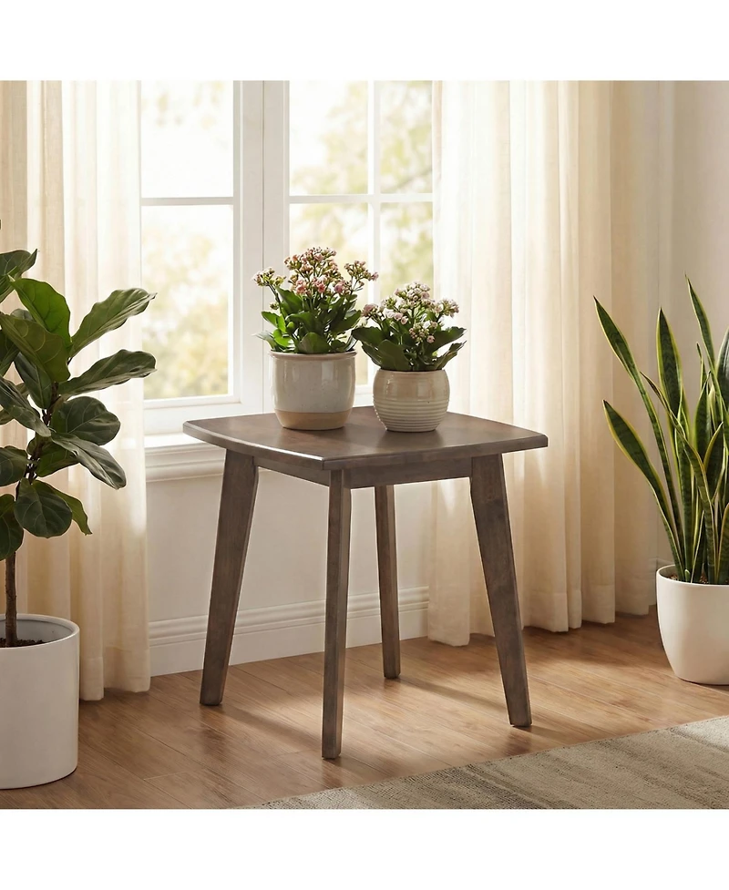 Slickblue Solid Rubber Wood Side Table with Thickened Top and Curved Edge Design