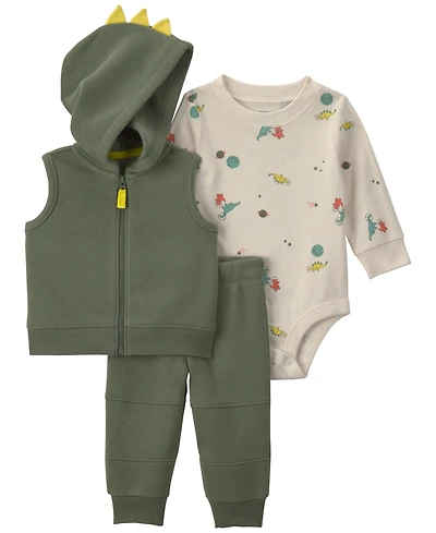 Carter's Boys' Dinosaur Fleece Layering Long-Sleeve Bodysuit, Vest and Pants, 3-Piece Set