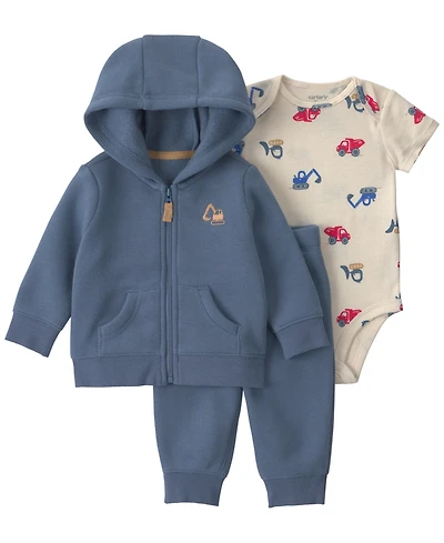 Carter's Boys' Construction Fleece Layering Short-Sleeve Bodysuit, Jacket and Pants, 3-Piece Set