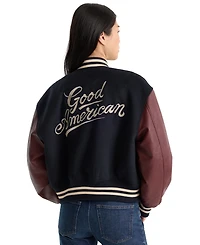 Good American Women's Team Varsity Ribbed Baseball Collar Jacket