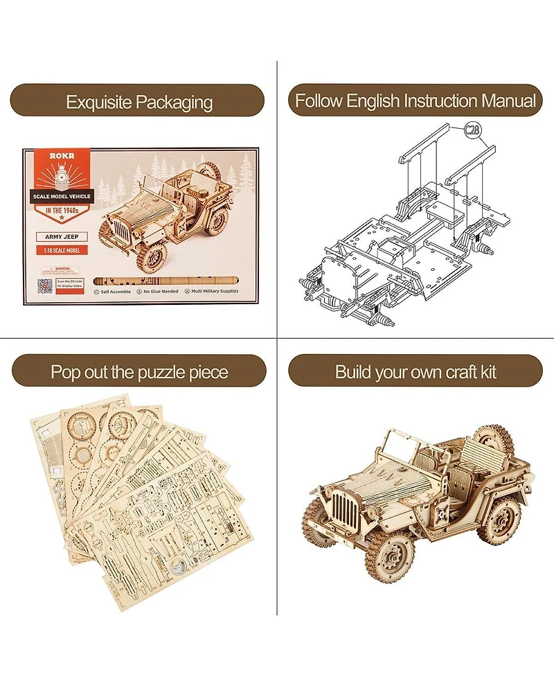 Robotime 3D Wooden Puzzle for Adults-Mechanical Car Model Kits-Brain Teaser Puzzles-Vehicle Building Kits-Unique Gift for Kids on Birthday Day