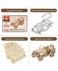 Robotime 3D Wooden Puzzle for Adults-Mechanical Car Model Kits-Brain Teaser Puzzles-Vehicle Building Kits-Unique Gift for Kids on Birthday Day