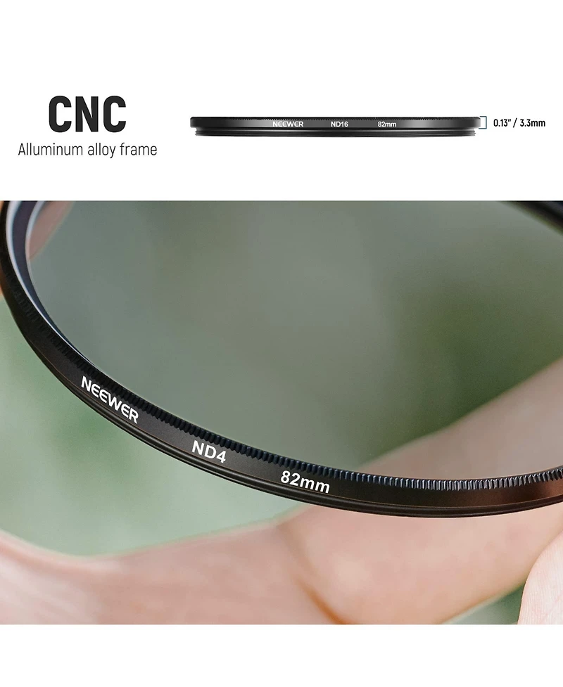 Neewer ND2 Camera Lens Accessory with ND2, ND4, ND8 for Dslr Cameras