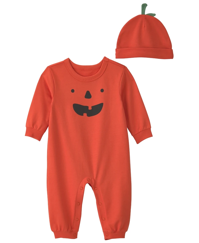 Carter's Baby Boys' and Girls' Pumpkin Long-Sleeve Jumpsuit Hat, 2-Piece Set