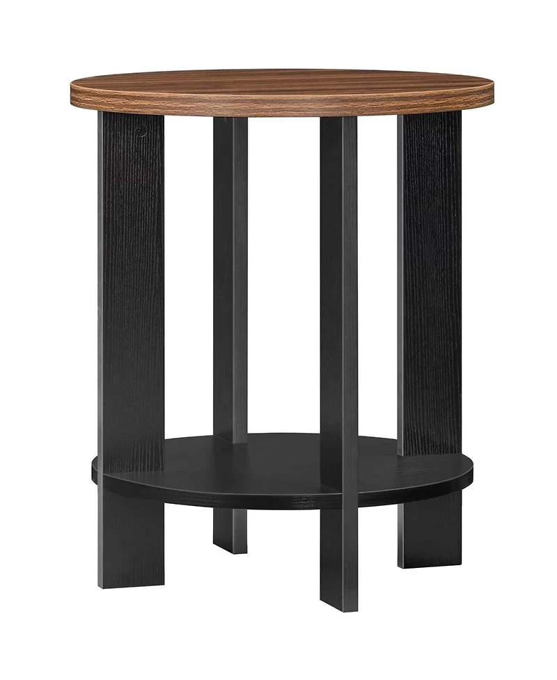 Slickblue Farmhouse End Table with Two-Tier Storage Shelf and Round Design