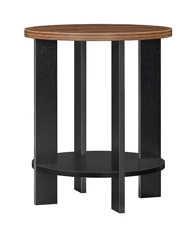 Slickblue Farmhouse End Table with Two-Tier Storage Shelf and Round Design