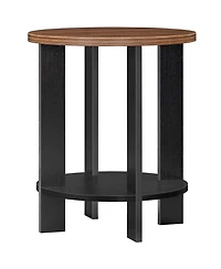 Slickblue Farmhouse End Table with Two-Tier Storage Shelf and Round Design