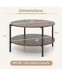 Gymax Round Coffee Table with Open Storage Shelf Circle Cocktail Table for Living Rooms