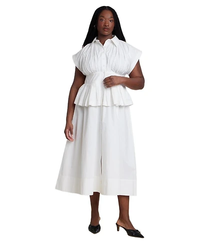 Eloquii Women's Plus Size Peplum Poplin Shirt Dress