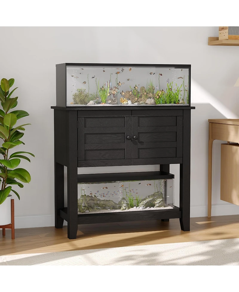 homfan 20-29 Gallon Aquarium Stand with Charging Station, Heavy Duty Fish Tank Cabinet, Dual Tier Reptile Stand, Magnetic Doors, Anti-Tip Storage
