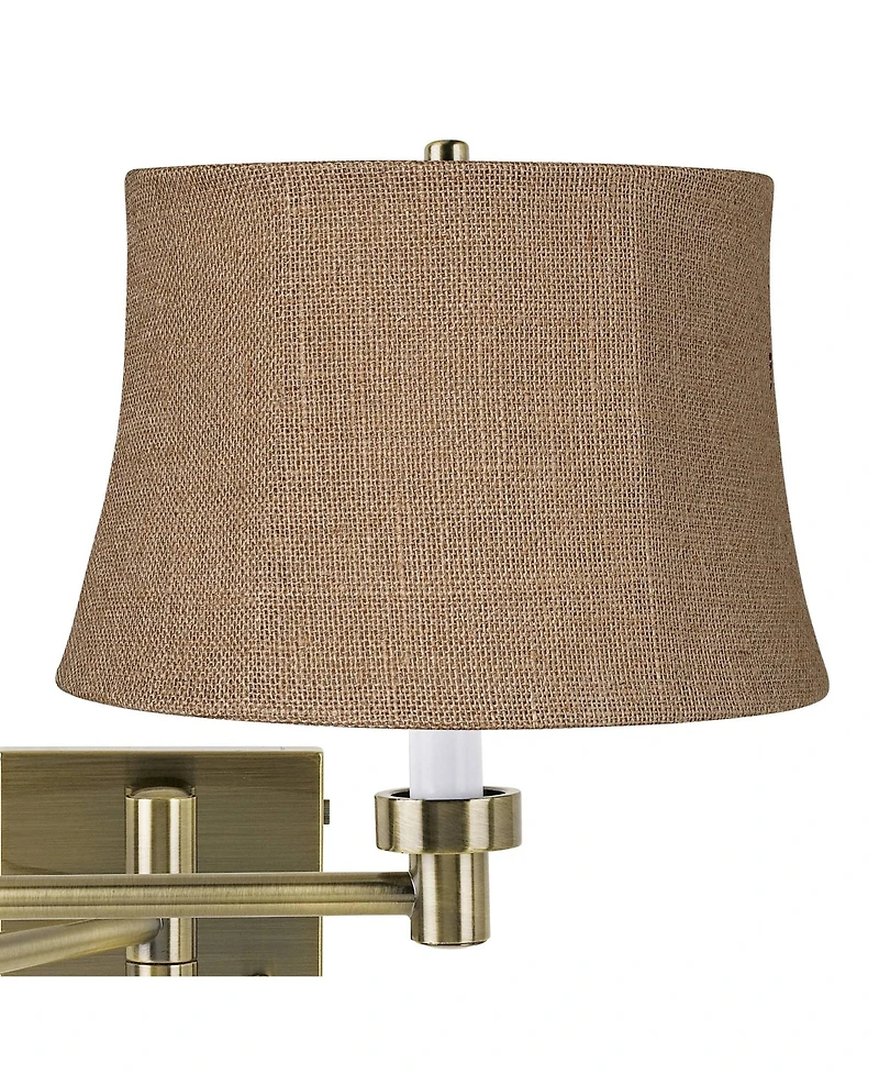 Barnes and Ivy Modern Swing Arm Wall Lamp Antique Brass Plug-In Light Fixture Burlap Drum Shade Bedroom Bedside Reading