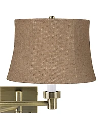 Barnes and Ivy Modern Swing Arm Wall Lamp Antique Brass Plug-In Light Fixture Burlap Drum Shade Bedroom Bedside Reading