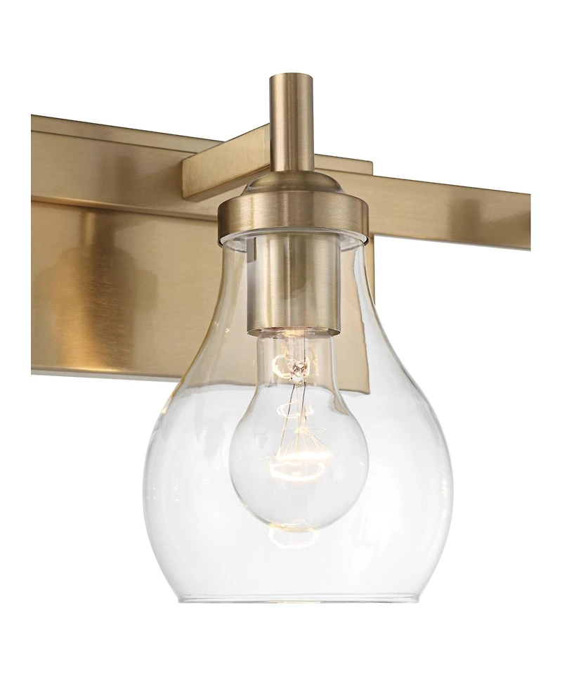 Possini Euro Design Danvers Modern Wall Light Warm Brass Metal Hardwired 22 1/2" 3-Light Fixture Clear Globe Glass for Bedroom Bathroom