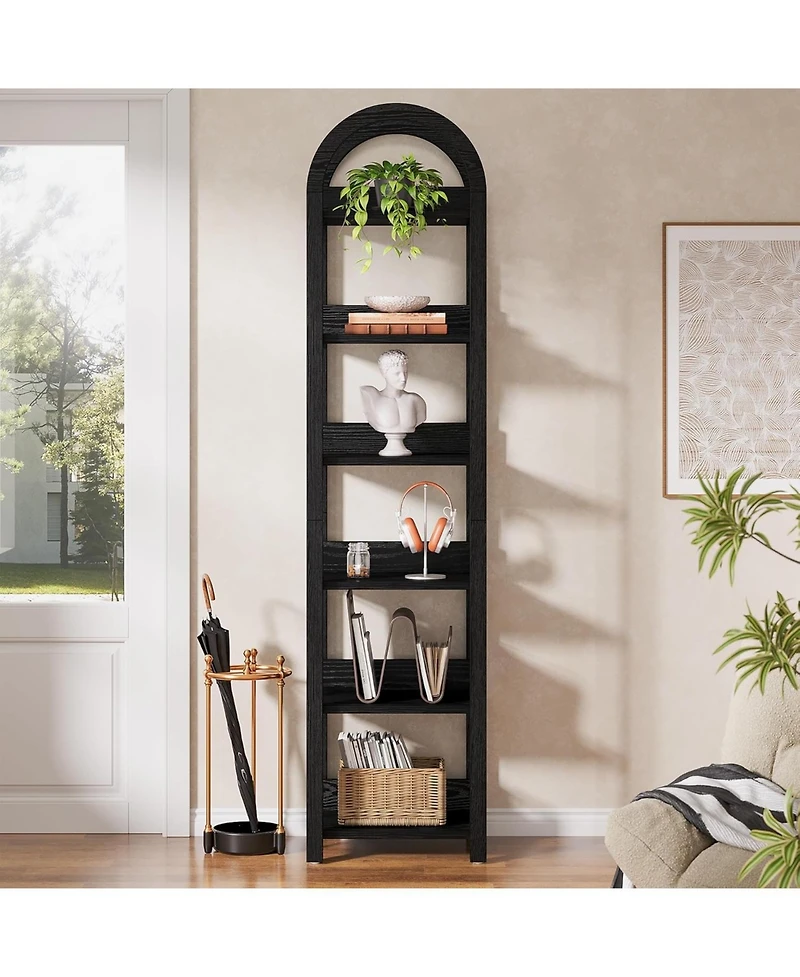 Tribesigns 6-Tier Narrow Bookshelf, 71" Tall Arched Bookcase with Shelves for Small Space