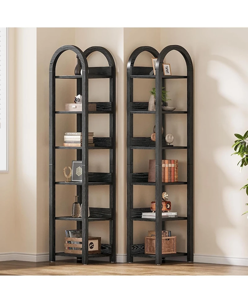 Tribesigns 71" Tall Arched Bookshelf, Skinny Wooden Display Shelf Open Storage Rack for Living Room, Home Office, Bathroom, Kitchen, 2 pieces