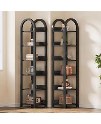 Tribesigns 71" Tall Arched Bookshelf, Skinny Wooden Display Shelf Open Storage Rack for Living Room, Home Office, Bathroom, Kitchen, 2 pieces
