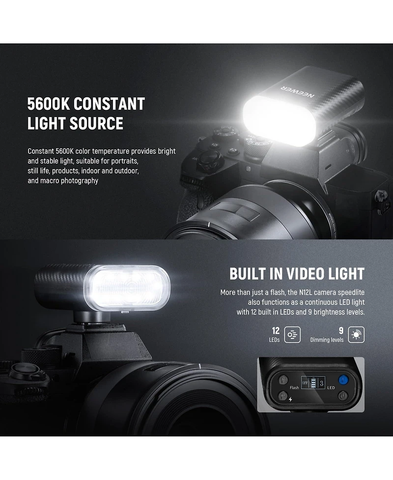 Neewer N12L Camera Flash with 800mAh for select Canon, Nikon and Sony cameras