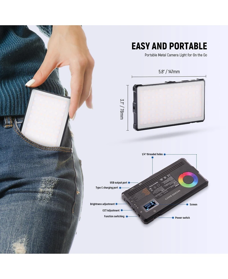 Neewer SL90C Led Video Light with 8W, 4000mAh, 2700K-7500K