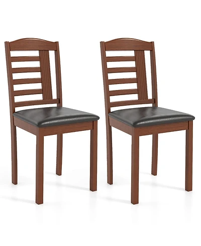 Slickblue Set of 2 Wooden Dining Chairs Faux Leather Upholstered Seating