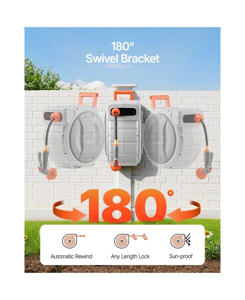 Vevor Retractable Garden Hose Reel Wall Mounted Garden Hose Reel