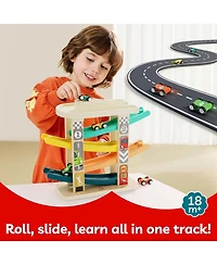 Top Bright Toddler Toys Wooden Car Ramp Race Track Set Zig Zag track Car Toys For Toddlers With 4 Different Colors Cars