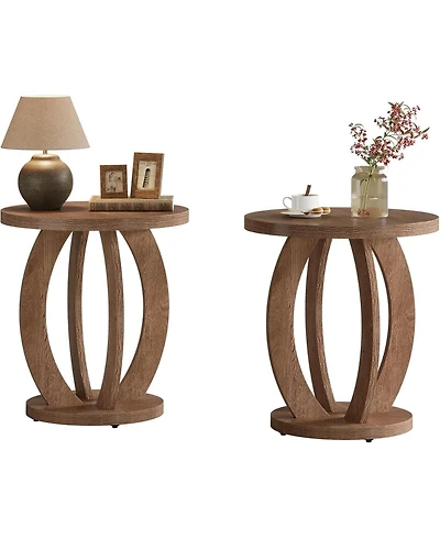 Tribesigns End Table Set of 2, Side with Round Tabletop, Wooden Accent Furniture