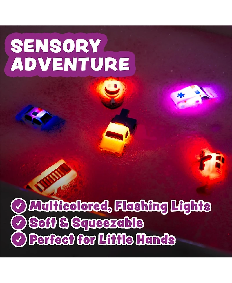 Gnuadz 6 Pack Emergency Cars Light Up Bath Toys Water-Activated Flashing Color Changing Sensory Squeezable