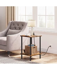 Slickblue 2-Piece Side Table Set with Built-In Charging Station and Storage Shelf