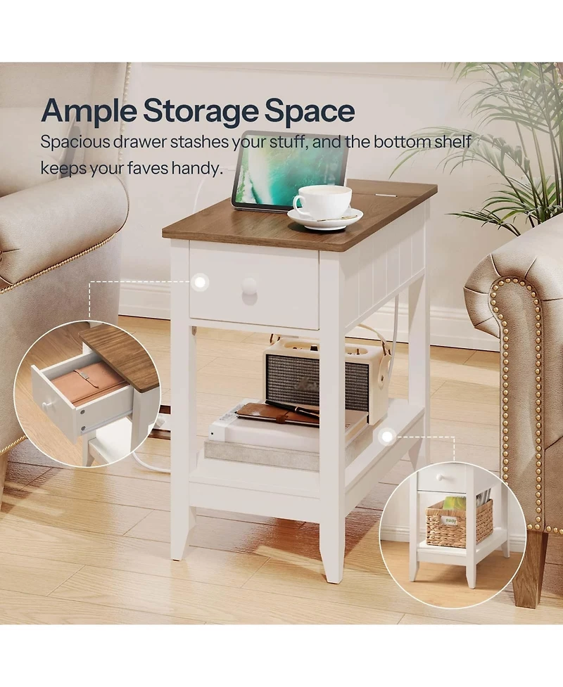 Slickblue Living Room Side Table with Power Station, Usb Ports and Ac Outlets