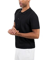 Spring + Mercer Men's Classic Ribbed Texture Polo Sweater