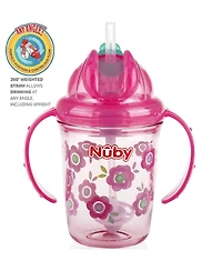 Nuby Tritan No Spill Flip N' Sip Twin Handle 360 Weighted Straw Cup, Pink