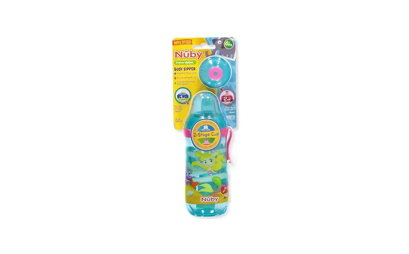Nuby Busy Sipper, 2 Stage Cup, No Spill Spout & Pop Up Sipper, Mermaid