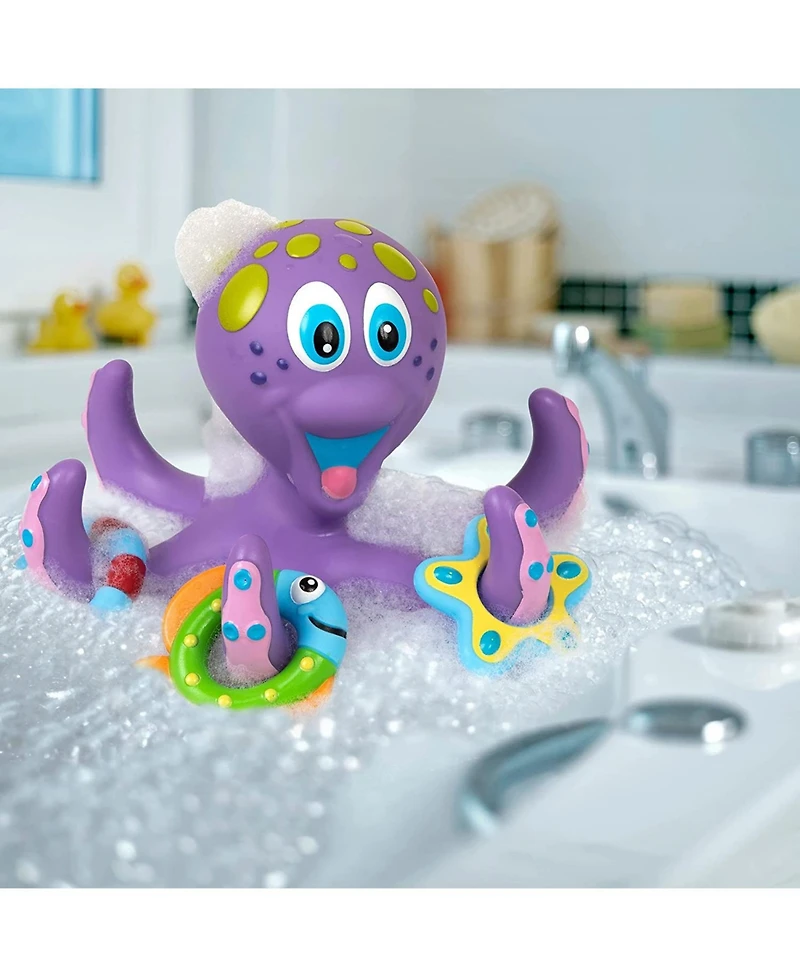 Nuby Floating Purple Octopus with 3 Hoopla Rings Interactive Bath Toy