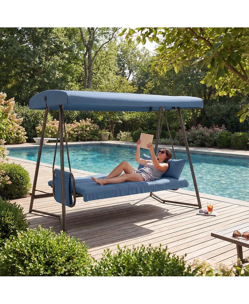 Asagikoiai 3-in-1 Outdoor Hanging Patio Swing Bed with Adjustable Canopy and Cushion