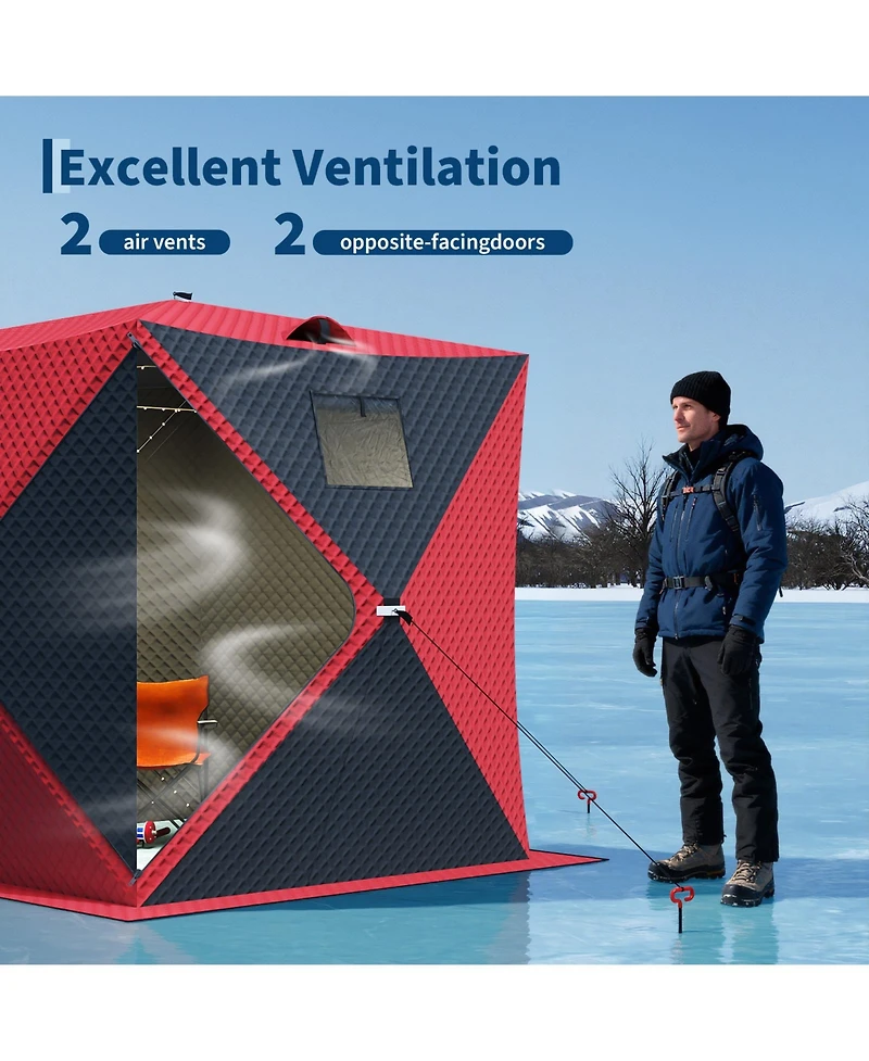 homfan 142 x 71 78 Inch Ice Fishing Shelter with Led Lights, Insulated Winter Tent Double Zipper Doors for Lake