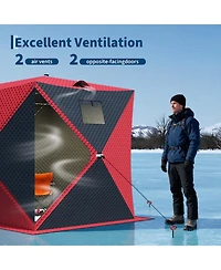 homfan 142 x 71 78 Inch Ice Fishing Shelter with Led Lights, Insulated Winter Tent Double Zipper Doors for Lake