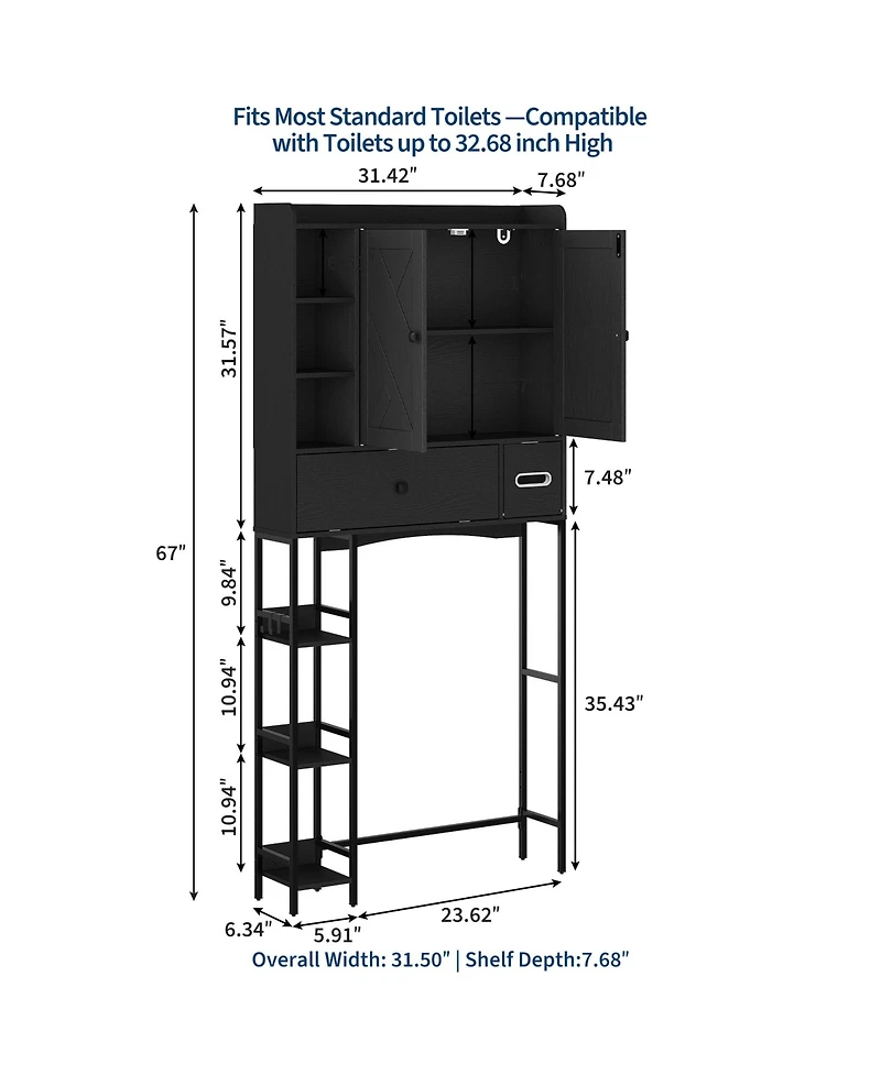 Gaomon Over-The-Toilet, Black Bathroom with Mdf Shelves and Steel Frame, Space-Saving for Small Bathrooms, Towels Essentials