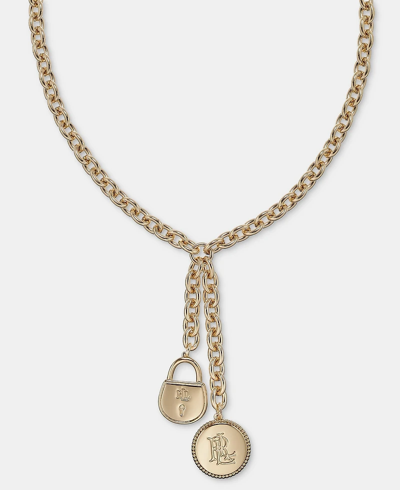 Lauren Ralph Lauren Logo Charm Lariat Necklace, 16"
