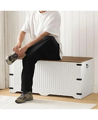 Slickblue Wooden Storage Bench with Safety Hinges, Farmhouse Style Seating