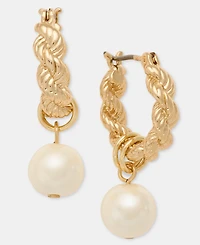 Lauren Ralph Lauren Imitation Pearl Charm Rope Chain Huggie Hoop Earrings