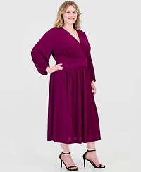 Anne Klein Plus Cross Long-Sleeve Fit & Flare Midi Dress