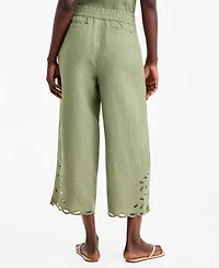 Charter Club Women's Linen Eyelet-Hem Cropped Wide-Leg Pants, Macy's Exclusive