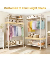 Rolling Clothes Racks with Shelves, 70" H Metal Garment Racks for Hanging Dresses Coats, Portable Wardrobe Closet with Hooksand Wheels, Easy Assembly