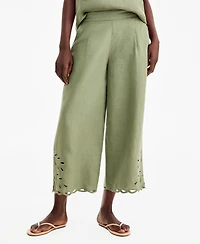 Charter Club Women's Linen Eyelet-Hem Cropped Wide-Leg Pants, Macy's Exclusive