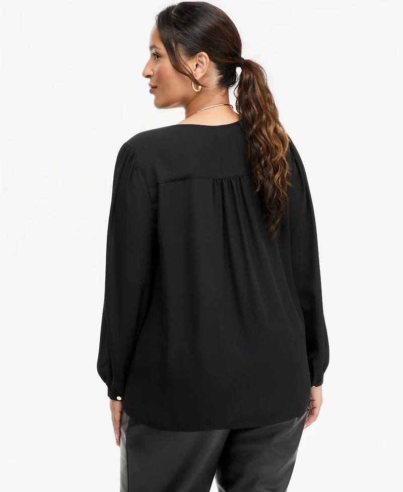 I.n.c. Plus Size Long-Sleeve V-Neck Pleated Blouse, Macy's Exclusive