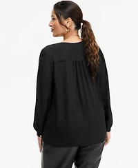 I.n.c. Plus Size Long-Sleeve V-Neck Pleated Blouse, Macy's Exclusive